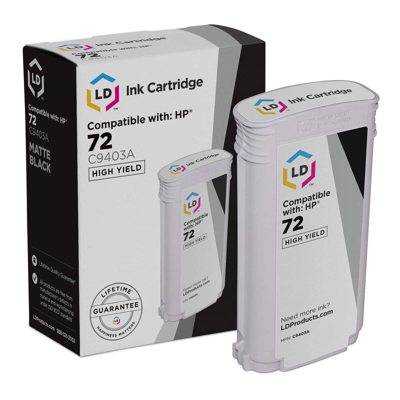 LD Products Remanufactured Replacement for HP 72 Ink Cartridge C9403A High Yield (Matte Black, Single-Pack) DesignJet T1100, T1120, T1200, T610, T620, T770, SD Pro MFP, T1100ps, T1120 SD-MFP, T1300 - Image 1